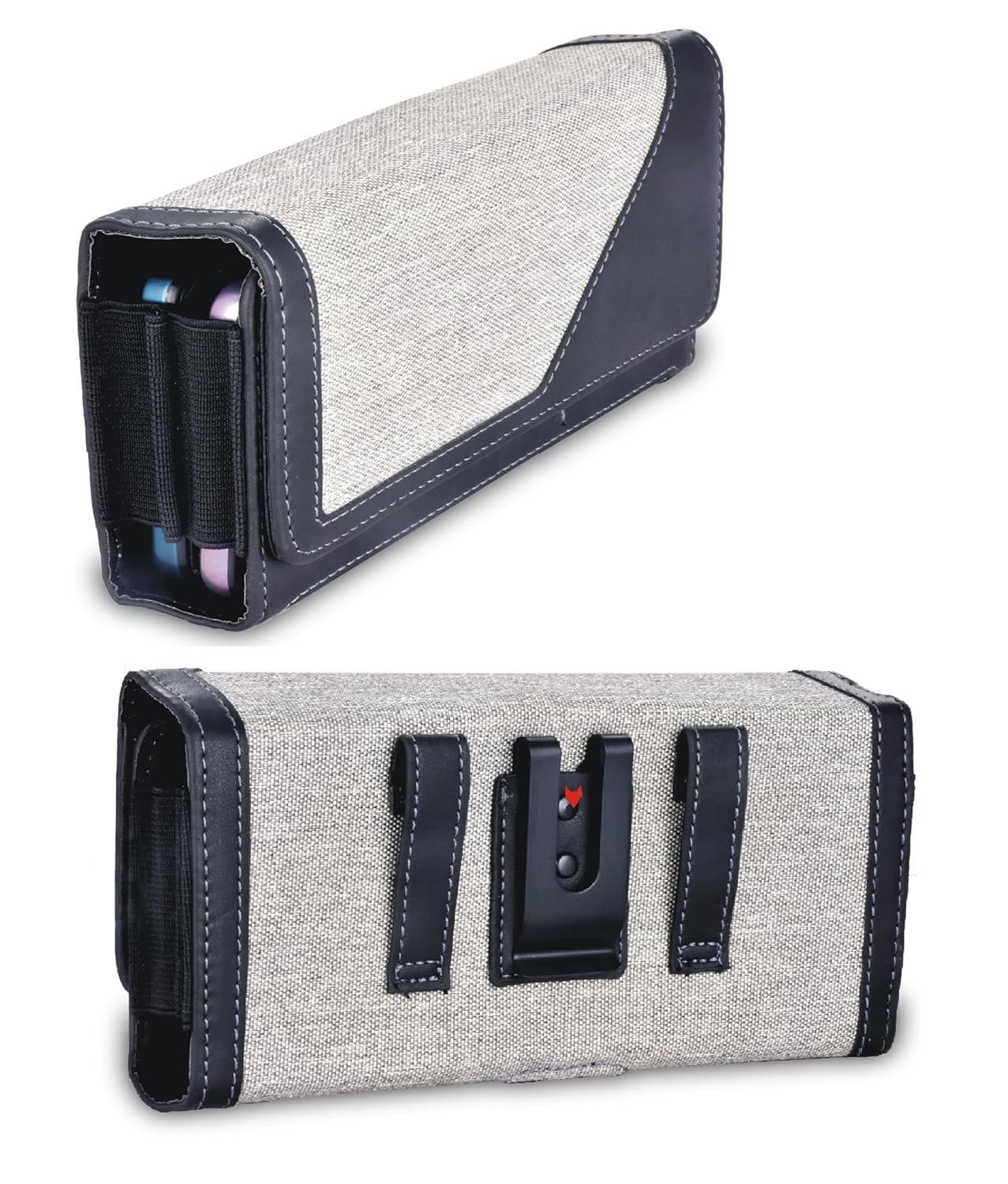 Dual Phone Magnetic Closure Canvas Belt Holster Leather Case Cover OnePlus Nord CE 5