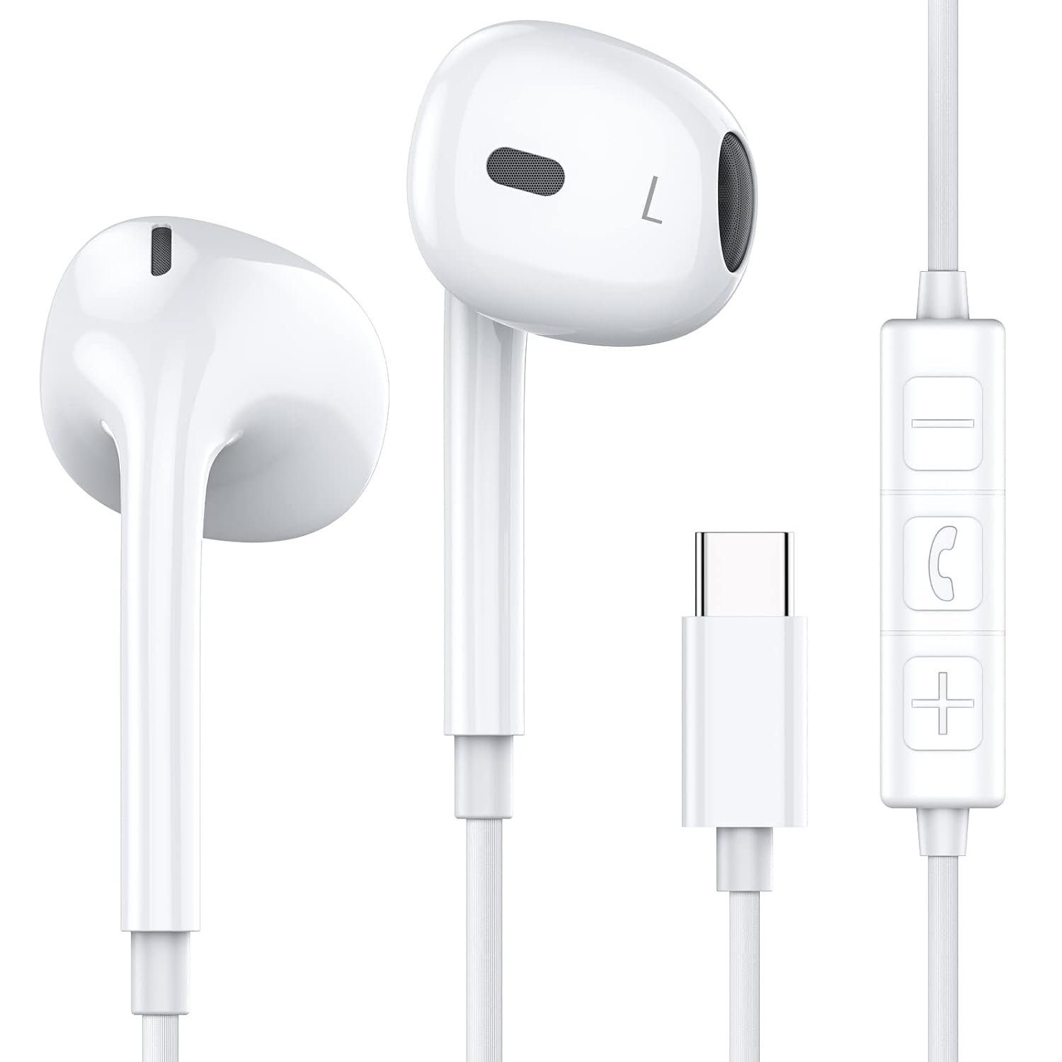 MOSWAG USB C Headphones Wired Headphones with Microphone and Volume Apple EarPods (USB-C)
