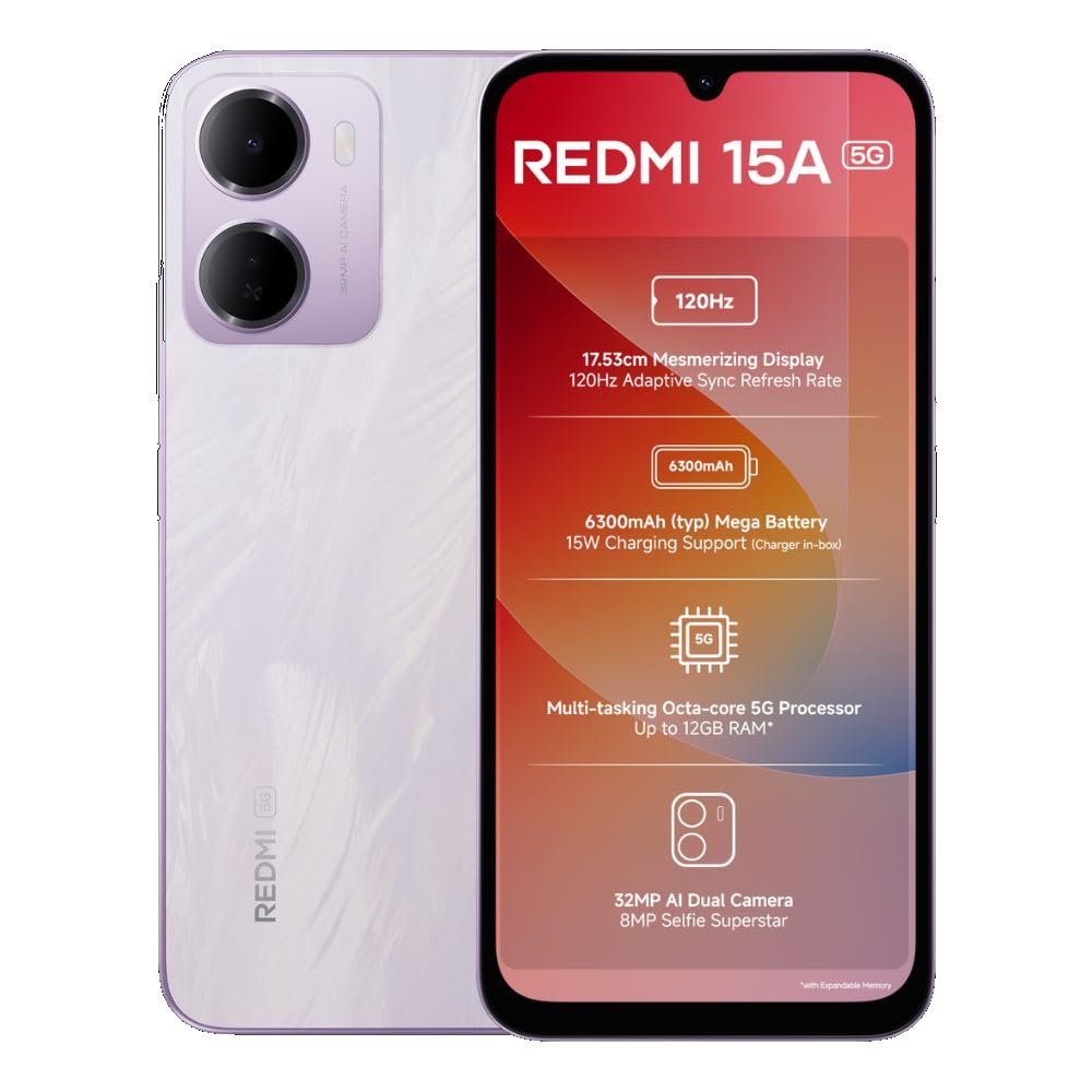 REDMI 15A 5G Amaze Purple 6GB RAM 128GB ROM Redmi 15 5G