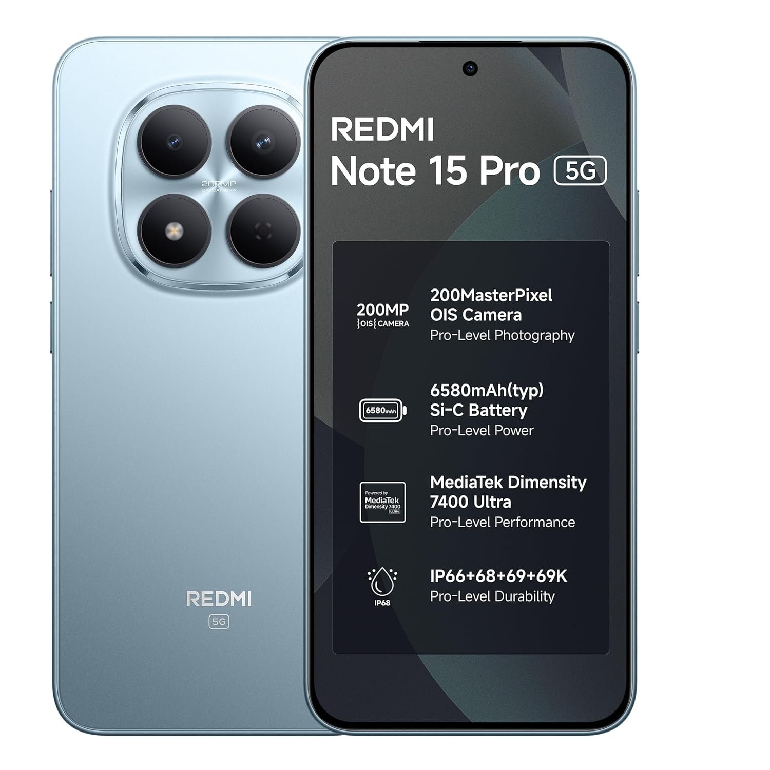 REDMI Note 15 Pro 5G (Mirage Blue, 8GB+128GB) | 200MasterPixel Redmi 15 5G