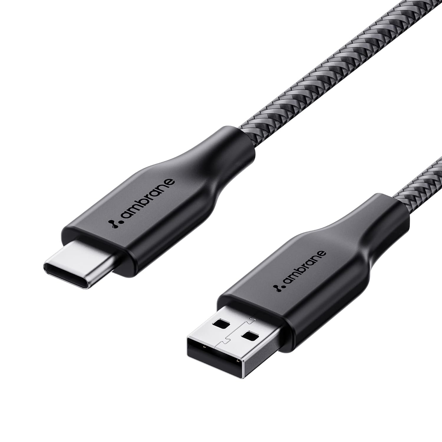 Ambrane Unbreakable 3A Fast Charging 1.5m Braided Type C Cable OnePlus USB-A to Type-C Cable